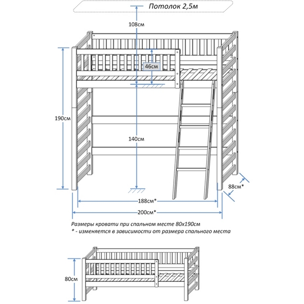 Высота двухъярусной кровати взрослой
